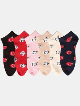 NEXT2SKIN - Women Multi-Color Cotton Thumb Heart Pattern Socks (Pack of 6)