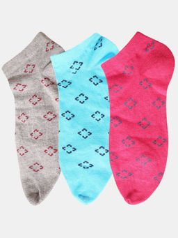NEXT2SKIN - Women Pink Blue & Grey Mix Pattern Cotton Thumb Socks (Pack of 3)