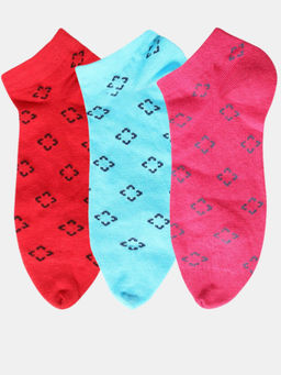 NEXT2SKIN - Women Red Blue & Pink Mix Pattern Cotton Thumb Socks (Pack of 3)