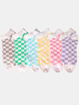 NEXT2SKIN - Women Multi-Color Block Pattern Cotton Thumb Socks (Pack of 6)