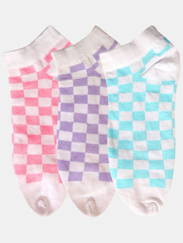 NEXT2SKIN - Women Pink Purple & Blue Block Pattern Cotton Thumb Socks (Pack of 3)