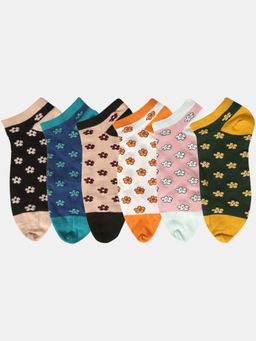 NEXT2SKIN - Women Multi-Color Cotton Thumb Floral Pattern Socks (Pack of 6)