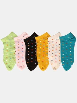 NEXT2SKIN - Women Multi-Color Polka Dots Cotton Thumb Socks (Pack of 6)