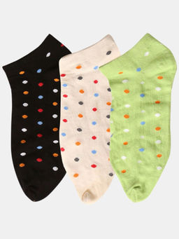 NEXT2SKIN - Women Black Beige & Green Polka Dots Cotton Thumb Socks (Pack of 3)