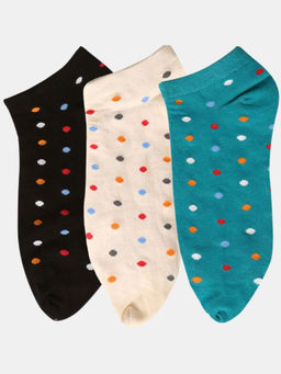 NEXT2SKIN - Women Black Beige & Teal Polka Dots Cotton Thumb Socks (Pack of 3)
