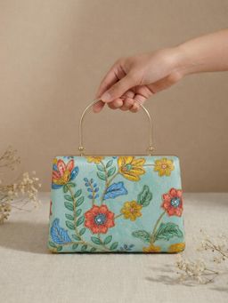 ARTKLIM - Pastel Blue Floral Embroidered Clutch