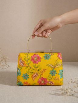 ARTKLIM - Yellow Floral Embroidered Clutch