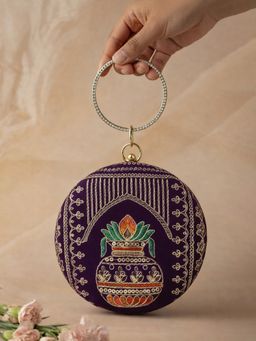 ARTKLIM - Royal Purple Round Embroidered Clutch