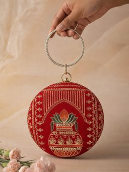 ARTKLIM - Royal Red Round Embroidered Clutch