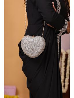 sugarcrush - Zoe Silver Heart Clutch with Detachable Strap