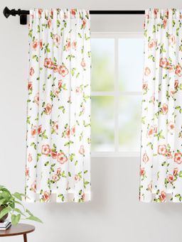 Encasa Homes - Polyester Printed Window Curtains With Tie Back 5 Ft Long Hibiscus (pack Of 2)