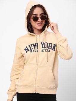 R&B - Beige and Black Typography Printed Sweatshirt