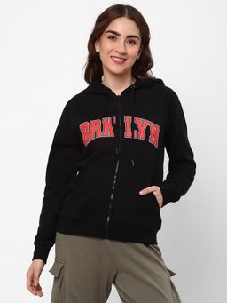 R&B - Black and Red Typography Printed Hooded Sweatshirt
