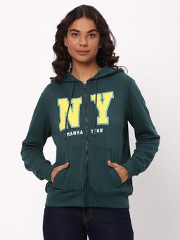 R&B - Green Typography Printed Hooded Sweatshirt