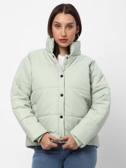 R&B - Sea Green Solid Regular Puffer Jacket