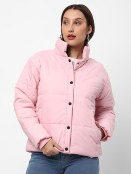 R&B - Pink Solid Regular Puffer Jacket