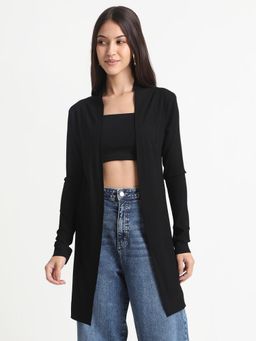 R&B - Black Ribbed Front Open Shrug