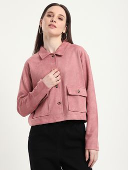 R&B - Pink Solid Collared Front Pocket Jacket
