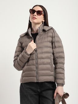R&B - Brown Quilted Hooded Puffer Jacket
