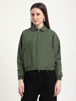 R&B - Green Collared Solid Jacket