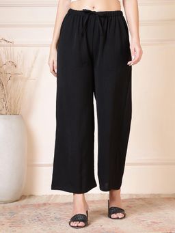 FITHUB - Women Black Relaxed Fit Wide Leg Trousers