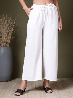 FITHUB - Women White Relaxed Fit Wide Leg Trousers