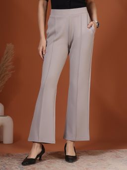FITHUB - Grey High-Rise Flat Front Formal Trousers