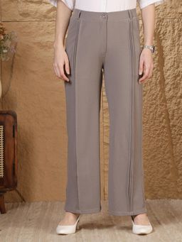 FITHUB - Women Grey High-Rise Straight Fit Formal Trousers