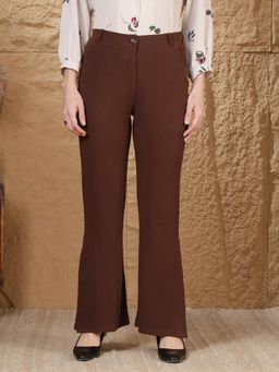 FITHUB - Brown Women High-Rise Bootcut Formal Trousers