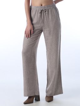 ONLY - Women Beige and White Striped Regular Fit Trousers