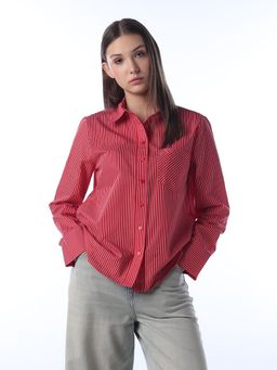 ONLY - Women Red Striped Regular Fit Shirt