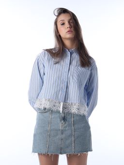 ONLY - Women Blue Striped Regular Fit Shirt