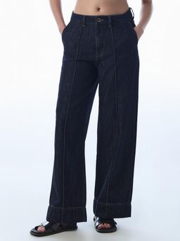 ONLY - Women Solid Baggy Wide Leg Blue Jeans
