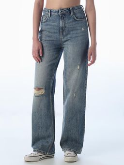 ONLY - Women Faded Solid Straight Fit Distressed Blue Jeans