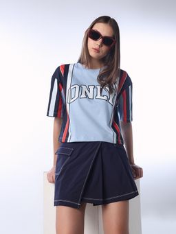 ONLY - Color-Blocked Typography Printed Round Neck T-Shirt