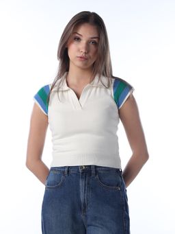 ONLY - Colorblocked Crop Polo T-Shirt