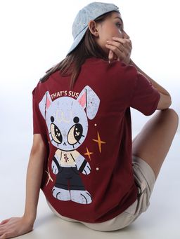 ONLY - Maroon Graphic Print Regular Fit T-Shirt