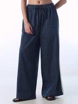 ONLY - Women Solid Wide Leg Blue Pants