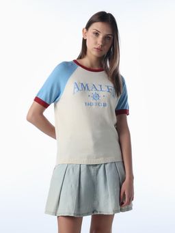 ONLY - Blue Colorblocked Regular Fit T-Shirt