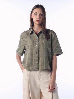 ONLY - Women Green Striped Regular Fit Shirt