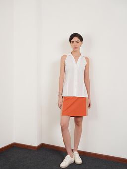 FABLE STREET - White Collared Sleeveless Shirt