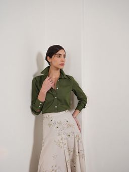 FableStreet - Green Solid Full Sleeve Shirt