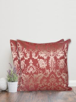 Sivya by Home - Red Fiore Damask Self Design Cushion Covers (Pack of 2)