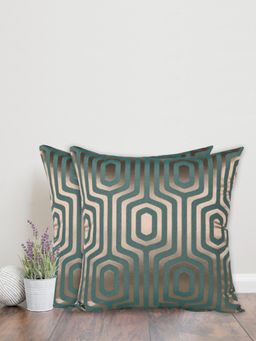 Sivya by Home - Green Geometric Self Design Cushion Covers (Pack of 2)