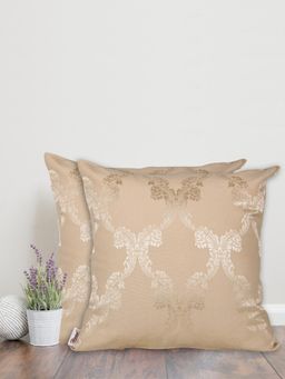 Sivya by Home - Beige Ogee Self Design Cushion Covers (Pack of 2)