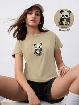 The Souled Store - Beige Panda Craze Women T-Shirt