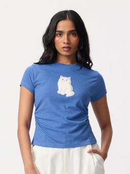 The Souled Store - Pets On Prints Furry Cat Women Fitted T-Shirt