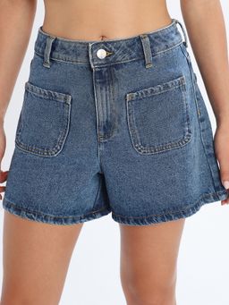 ONLY - Women Solid Regular Fit High Rise Blue Shorts
