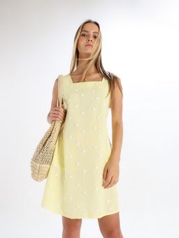 ONLY - Women Floral Self Design Fit And Flare Yellow Dress