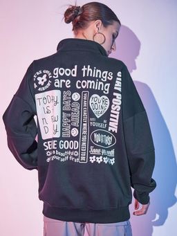 STREET 9 - Navy Blue Printed Fleece Sweatshirt